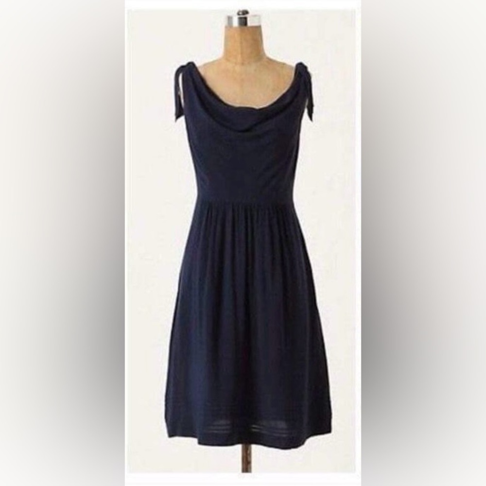 Anthropologie Maeve Navy Cowl Neck Tie Strap Dress, 14